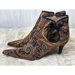 Wild Rose Vintage Jacquard Paisley Heeled Booties Size 10 Boho Retro Chic